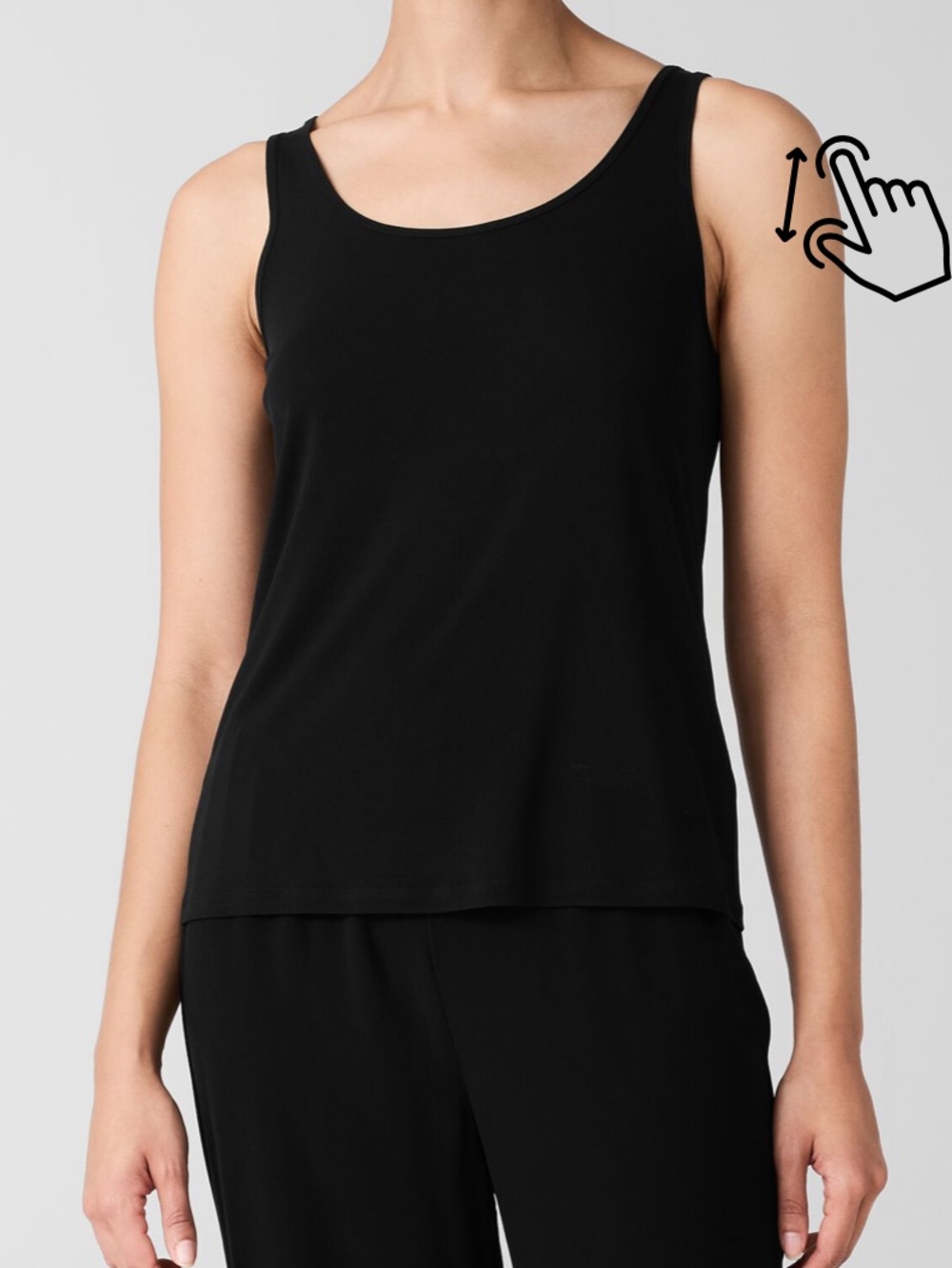 Eileen Fisher Stretch 100% Silk Jersey Scoop Neck Tank black